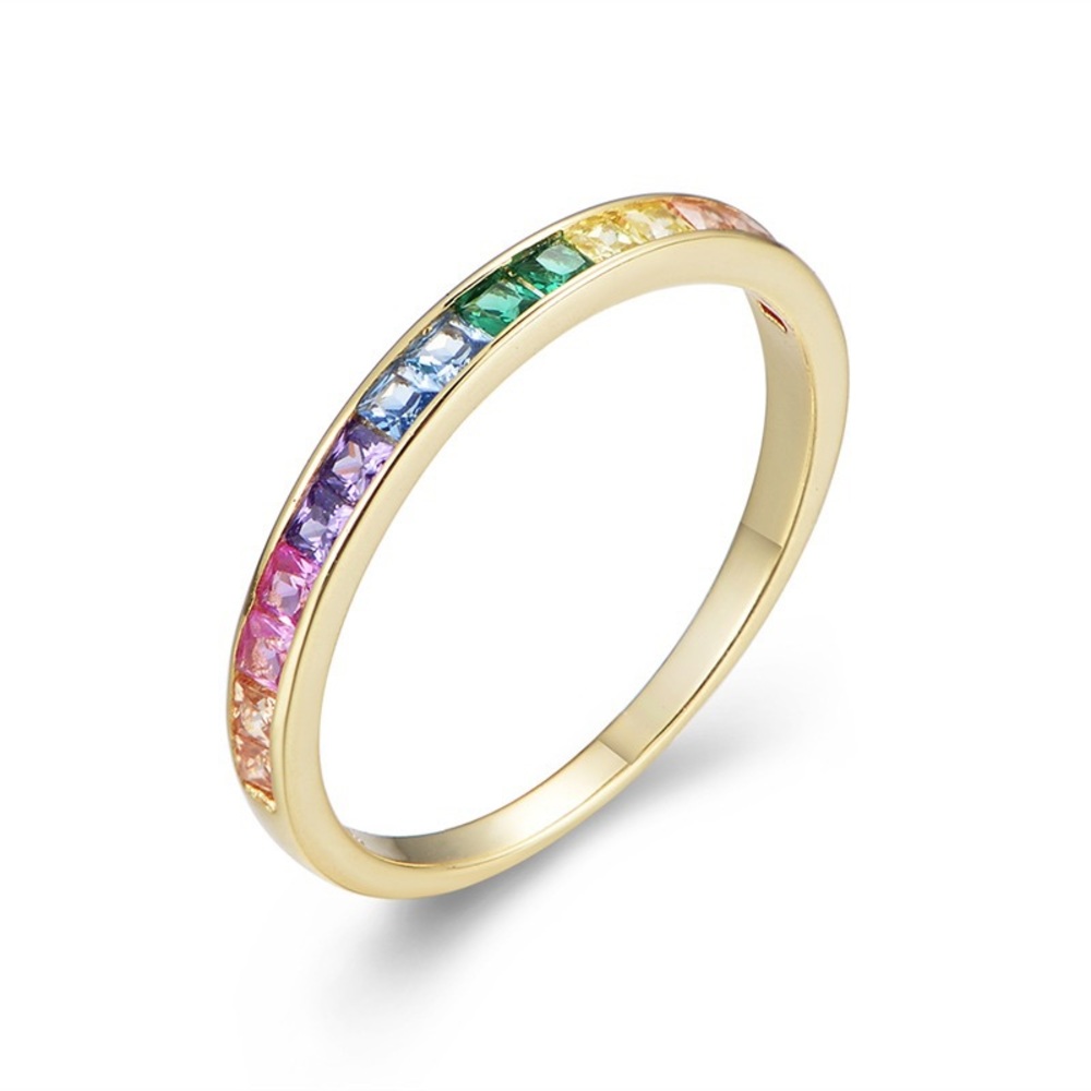 14k Gold Plated Sterling Silver 925 Rainbow Ring